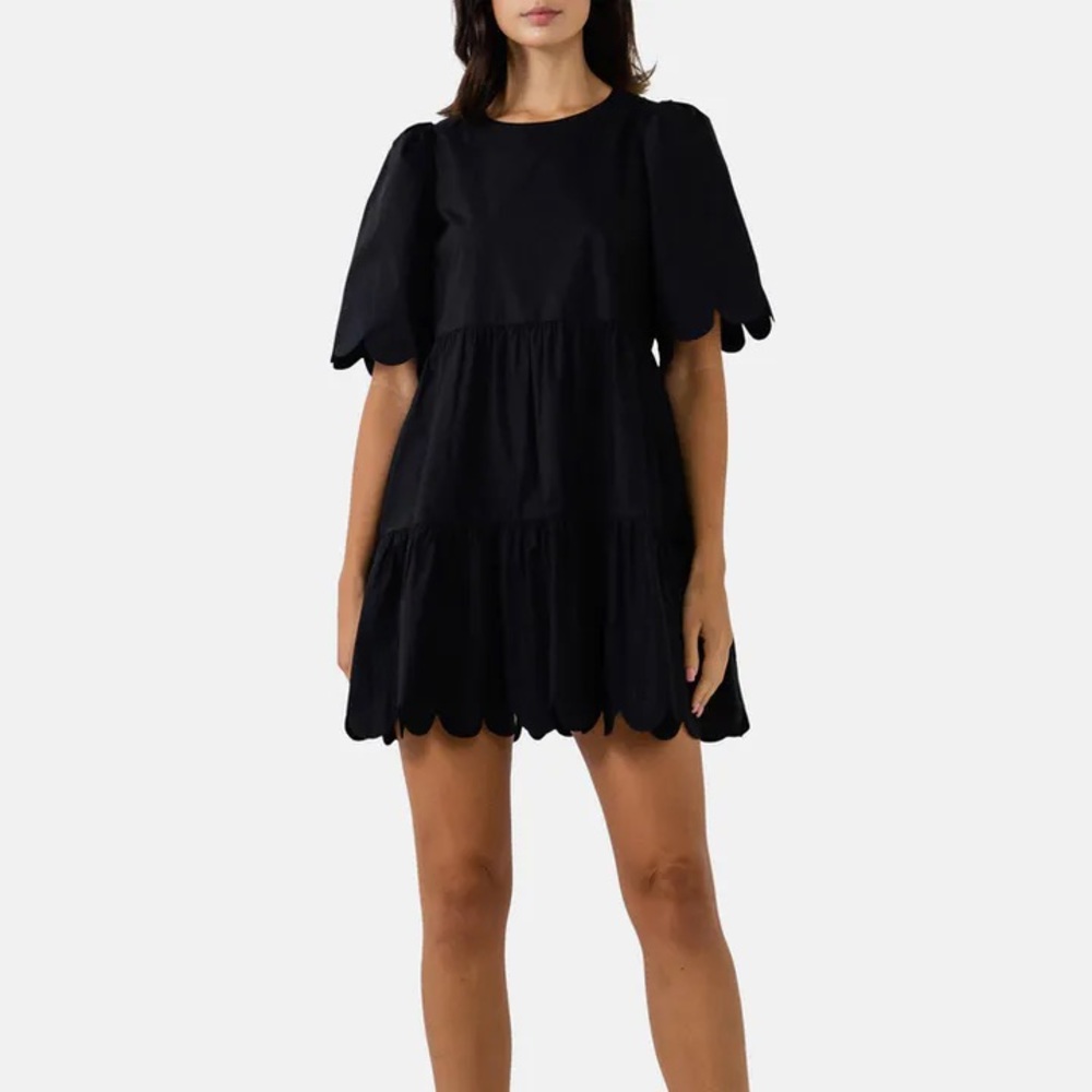 English Factory Scallop Detail Mini Dress